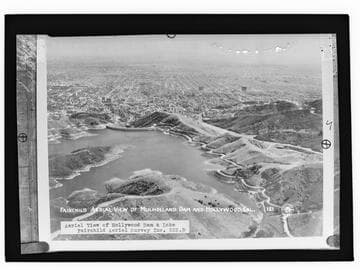 Fairchild aerial view of Mulholland Dam and Hollywood, Cal