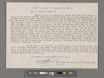 Letter from José Chávez Torres (Calvillo, Aguascalientes) to Paco Chávez Esparza (San José, California)
