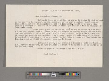Letter from José Chávez Torres (Calvillo, Aguascalientes) to Paco Chávez Esparza (San José, California)