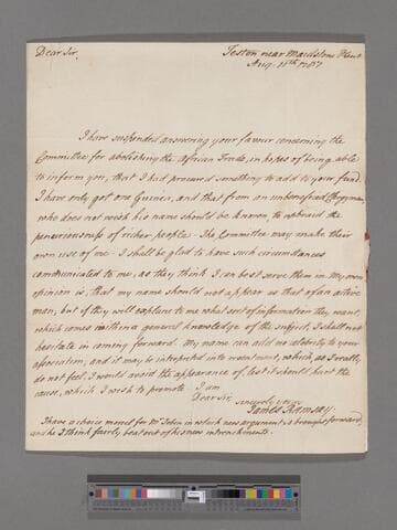 Ramsay, James. Letter to Samuel Hoare