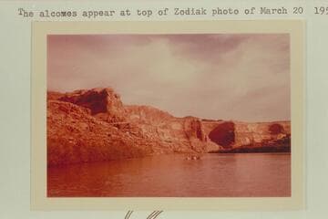 Up Green River from Mile 83.2 to the alcoves at Mile 84.2. The Brown-Stanton party camped opposite the alcoves May 27, 1889