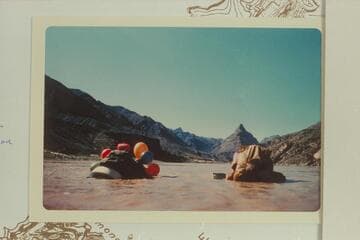 Two of the float party at Mile 221.5. Lava remnant at left bank of balloon