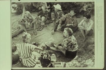 Breakfast above Paria Riffle. Upper: Masland, Eisaman, Marston, Bell, Maradel Marston; lower: Margaret Marston and Rosalind Johnson