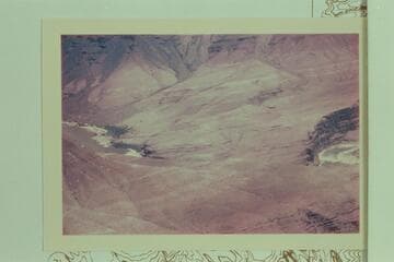 Cardenas Creek at left and Unkar Rapid at right. From North Rim. The Fort is above the middle of the print