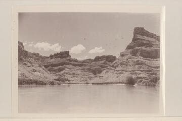Confluence of Green and Colorado Rivers. The mouth of the Green is right. Middle left is the head of Cataract Canyon