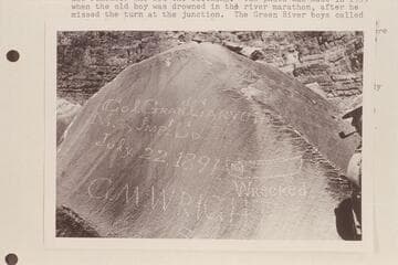 Inscription on rock on right bank of Cataract Canyon. Sent by P. R. Reilly