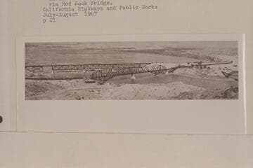 Last train crossing Red Rock Bridge 1945, Mar. 08, after the new Santa Fe Bridge was completed. US 66 crossing the river on the Old Trails Arch (far right) has since been relocated via Red Rock Bridge