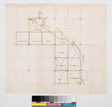 Rancho La Brea and adjacent public lands, showing owners of parcels in sec.s 10, 11, 13-15, 23-24, T.1S. R. 14W. S.B.M