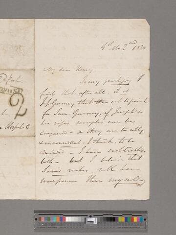 Opie, Amelia (Alderson). Letter to Henry Perronet Briggs