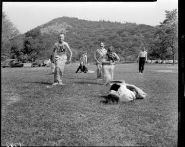Kids in a sack race