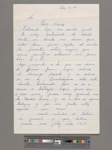 Letter from José Chávez Torres (Calvillo, Aguascalientes) to Paco Chávez Esparza (San José, California)
