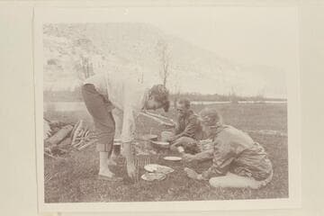 First camp on the Dolores River run. Left bank below McFie. Left to right: Becky and Pres Walker, Margaret Marston
