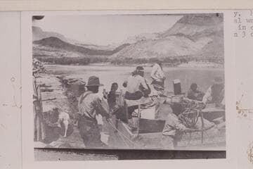 Loaded barge about to cross the river. Copy of print in Waller collection