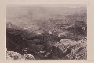 A powerful scene from the Pathe-Bray Grand Canyon story "The Bride of the Colorado," directed by Elmer Clifton. Surveying the Grand Canyon preliminary to running the expedition down the river
