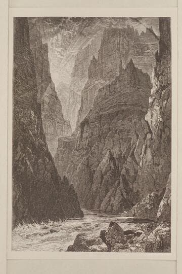The Grand Canyon. Frontispiece of Powells 1875 Report. Illustration on p.378 of "Canyons of the Colorado," J. W. Powell, Meadville, 1895