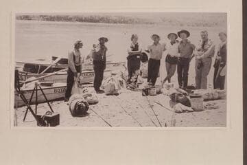Nevills party at Lees Ferry. Reed; Gibson; Jotter; Nevills; Bell; Kerley; MacFarlane; Clover