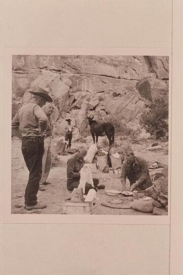 Camp in Bald Rock. Junction. Cha Creek. Noel Morss at left; Josh Eisaman; Nan Lehi Willetson; Archeyes Masland; Bill Belknap