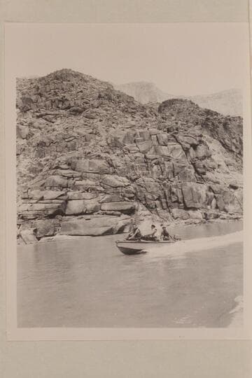 The "Twin" cruising on upper Lake Mead in the lower end of Grand Canyon at the end of the traverse of 1951, June. This traverse was the first by outboard motor powered units. It was also the first with aluminum hulls
