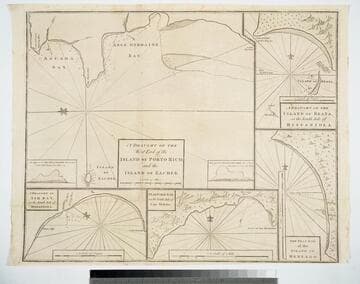Draught of the West End of the Island of Porto Rico and the Island of Zachee. ; Draught of Sam Bay, on the South Side of Hispaniola. ; Platform Bay, on the South Side of Cape Nicholas. ; West End of the Island of Heneago.; Draught of the Island of Beata, on the South Side of Hispaniola