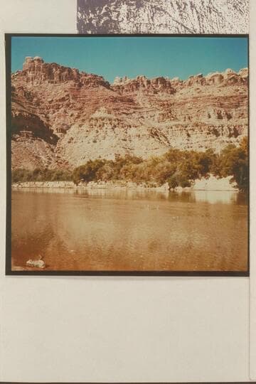 Spanish Bottom from just below the mouth of the side canyon on the left side of the Colorado River. The river is very low