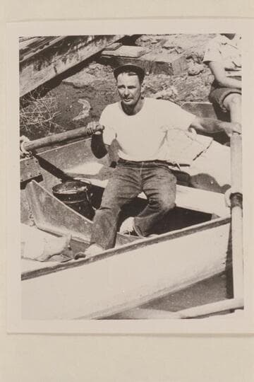 Norman Nevills at Lewiston after runs of the Salmon and Snake River. The marks of strain are evident
