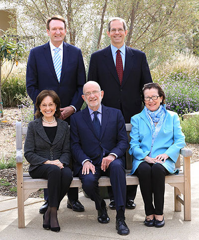 Incoming board chair Anne Rothenberg (front row, right), outgoing chair Stewart Smith (back row, left), and fellow Trustees Geneva Thornton, Loren Rothschild, and Andy Barth. Photo by Danielle Klebanow. Incoming board chair Anne Rothenberg (front row, right), outgoing chair Stewart Smith (back row, left), and fellow Trustees Geneva Thornton, Loren Rothschild, and Andy Barth. Photo by Danielle Klebanow.